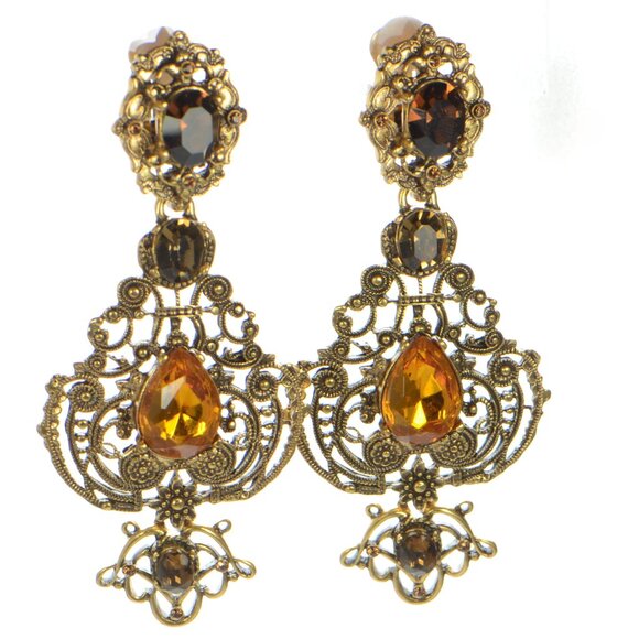 Vintage Oscar De La Renta Clip-on Drop Earrings - Picture 1 of 8